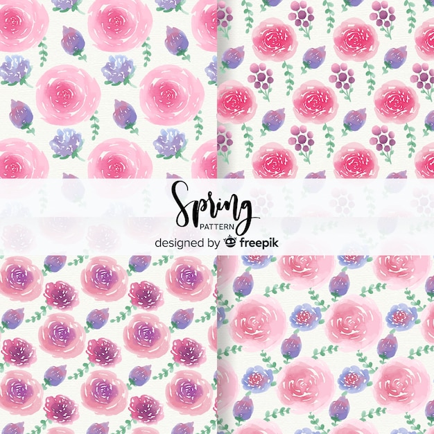 Watercolor floral spring pattern collection