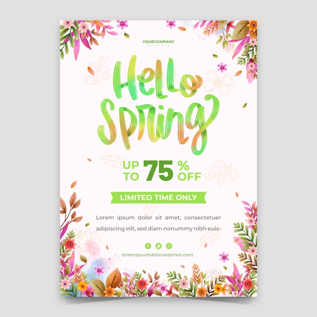 Free vector watercolor floral spring vertical poster template