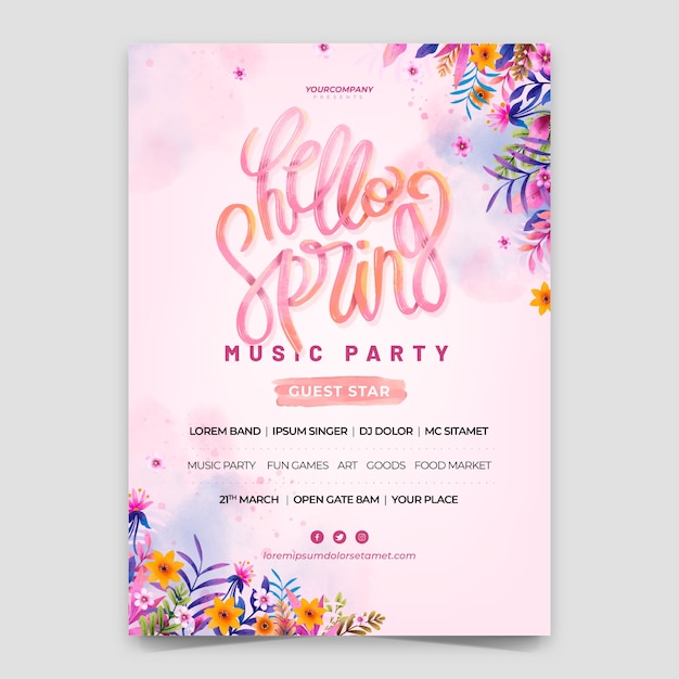 Free vector watercolor floral spring vertical poster template