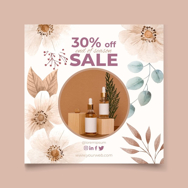 Free vector watercolor floral square flyer