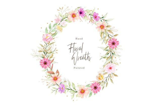 Watercolor floral summer wreath illustration