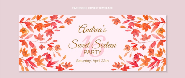 Watercolor floral sweet 16 facebook cover