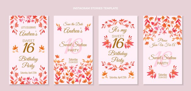 Watercolor floral sweet 16 instagram stories