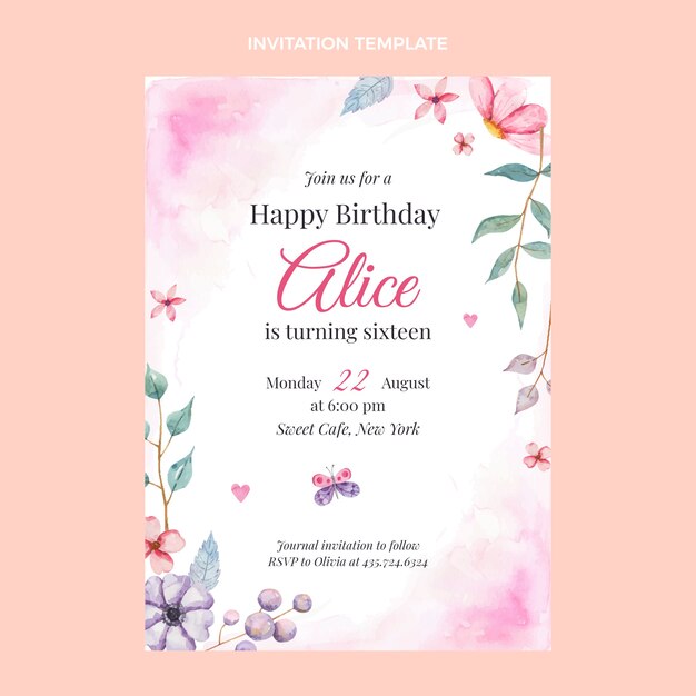 watercolor floral sweet 16 invitation