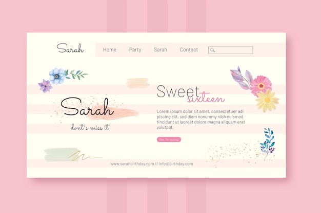 Watercolor floral sweet 16 landing page template