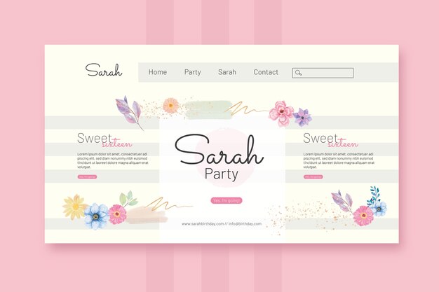 Watercolor floral sweet 16 landing page template
