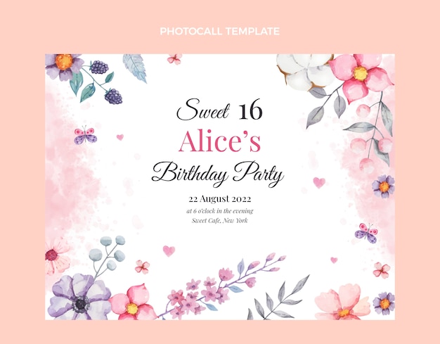 watercolor floral sweet 16 photocall
