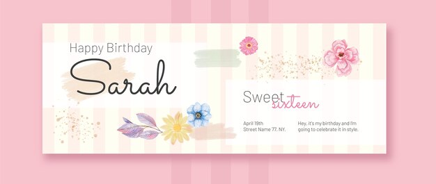 watercolor floral sweet 16 social media cover template