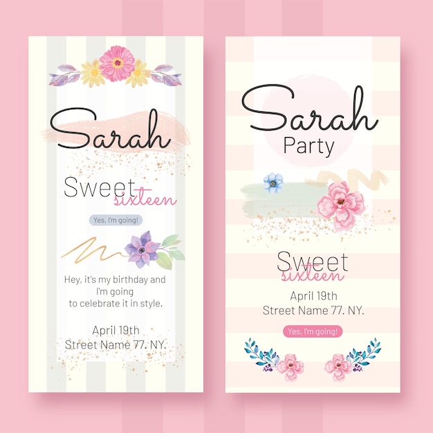 Free vector watercolor floral sweet 16 vertical banners set