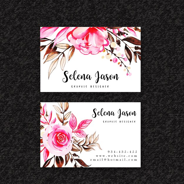 Watercolor Floral Visiting Card Template