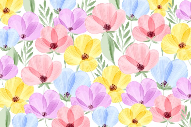 コピースペースとパステルカラーの水彩画の花の壁紙 無料のベクター