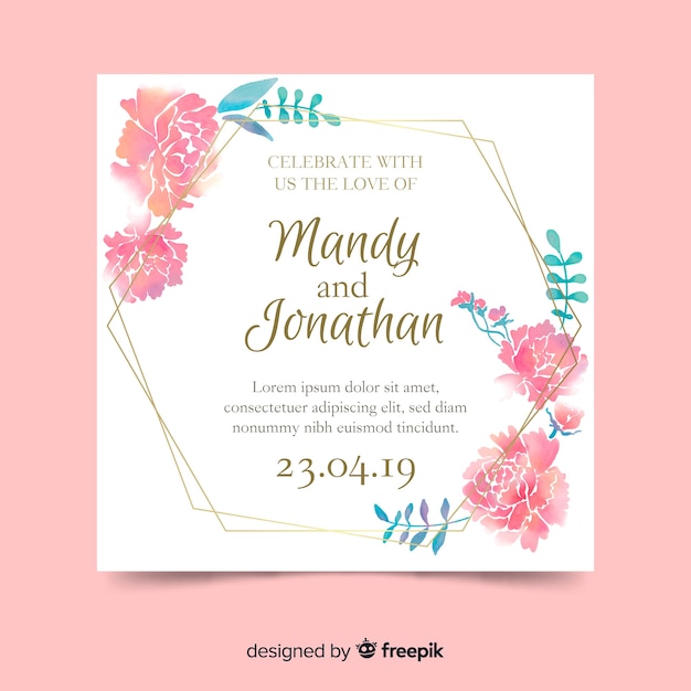 Watercolor floral wedding card template