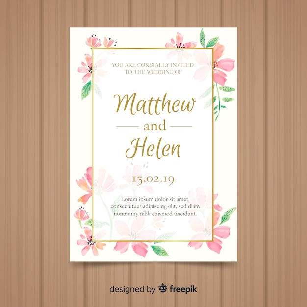 Watercolor floral wedding card template