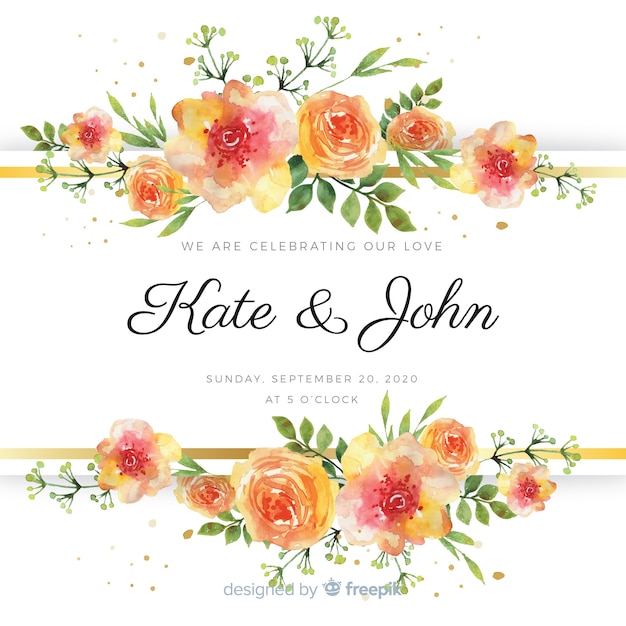 Free vector watercolor floral wedding card template