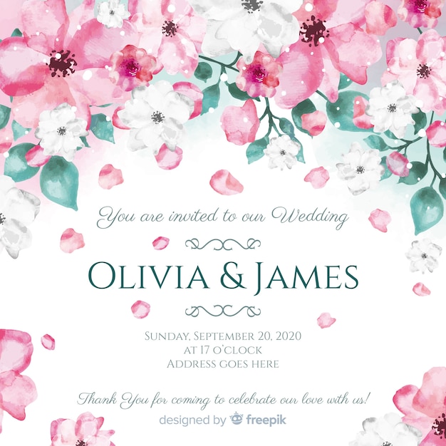 Watercolor floral wedding card template