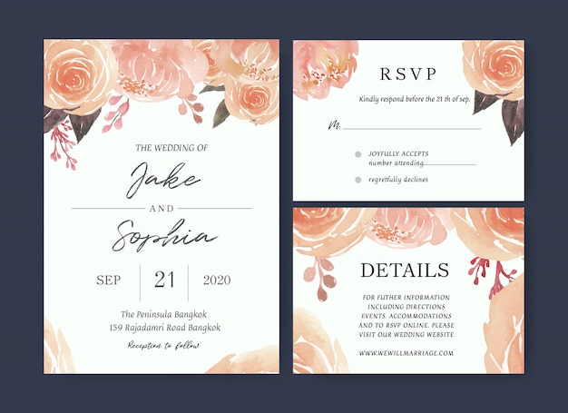 Watercolor floral wedding card template