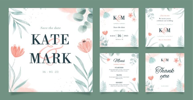 Watercolor floral wedding celebration instagram posts