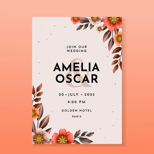 Free vector watercolor floral wedding celebration invitation