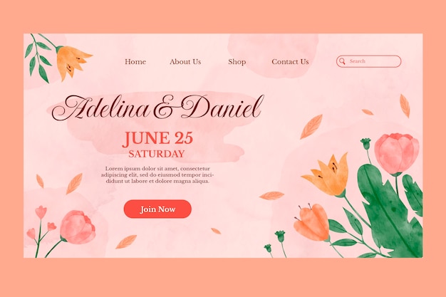 Watercolor floral wedding celebration landing page