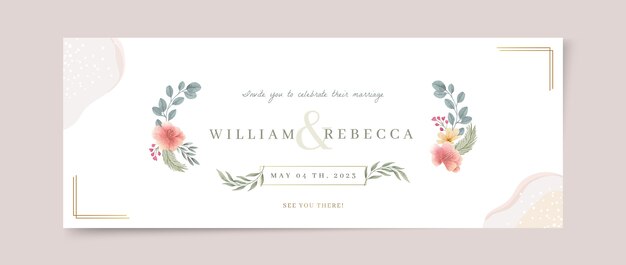 Watercolor floral wedding facebook cover design