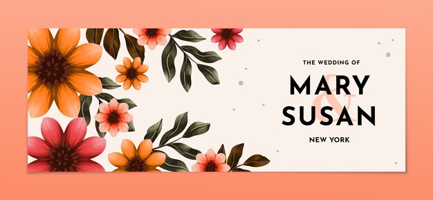 watercolor floral wedding facebook cover template