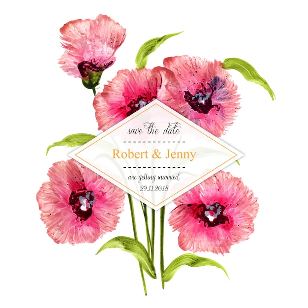 Free vector watercolor floral wedding frame invitation card