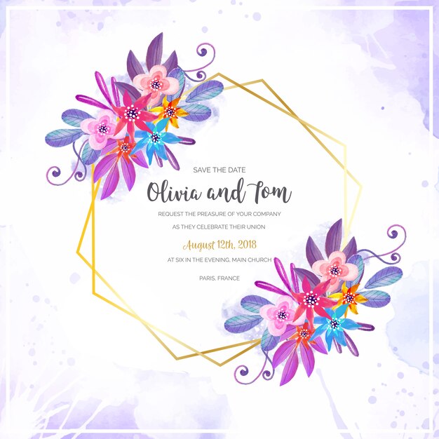 Watercolor floral wedding frame