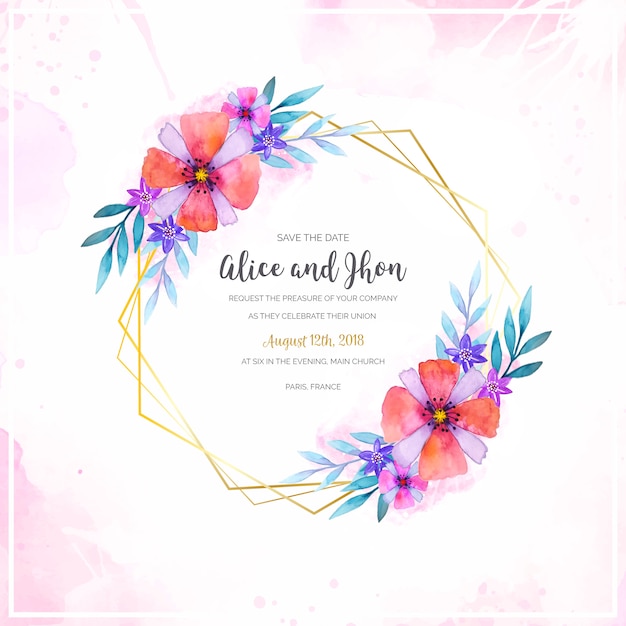 Watercolor floral wedding frame