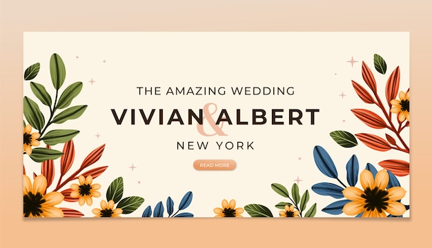 水彩花柄の結婚式の水平バナーデザイン