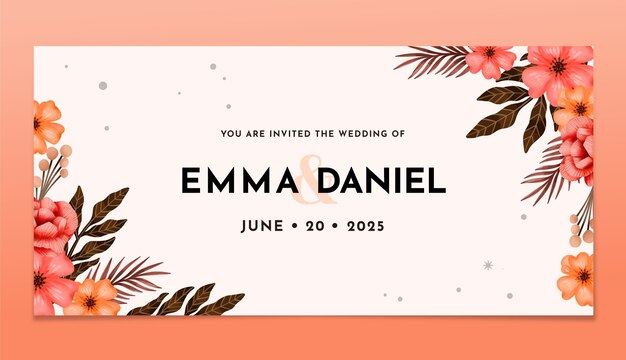 Watercolor floral wedding horizontal banner template