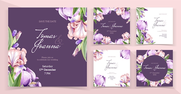 Watercolor floral wedding instagram posts design