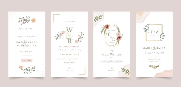 Watercolor floral wedding instagram stories  design