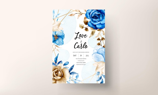 水彩花の結婚式の招待カードデザイン
