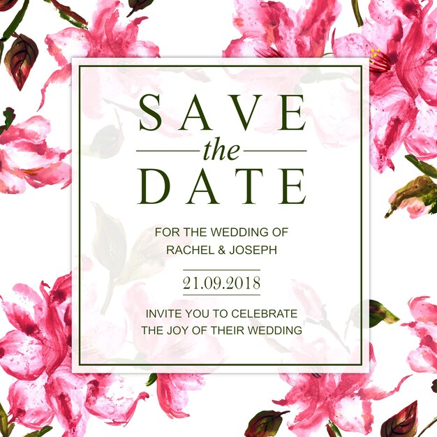 水彩の花の結婚式招待状