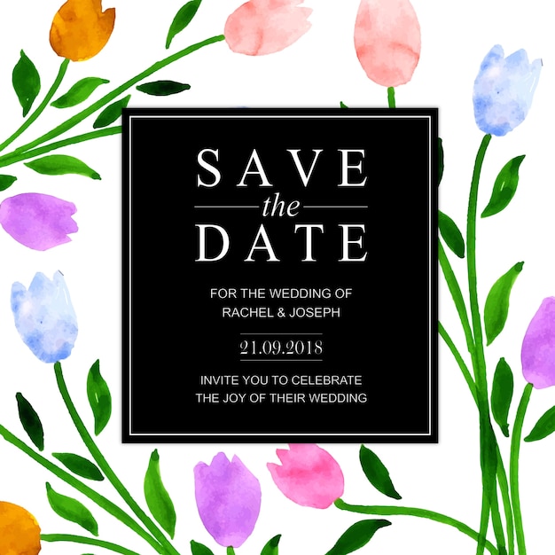 Watercolor floral wedding invitation card