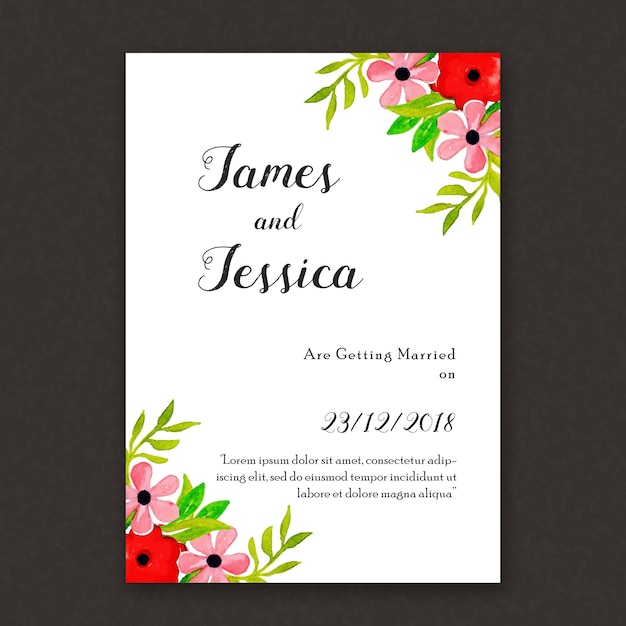 Watercolor Floral Wedding Invitation Card