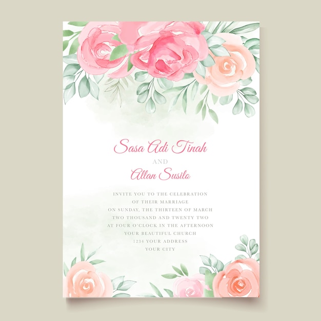 Watercolor floral wedding invitation card