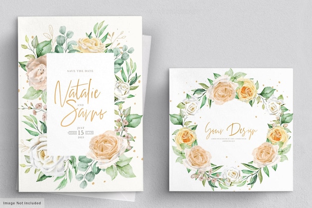 水彩​花柄​の​結婚式​の​招待​カード