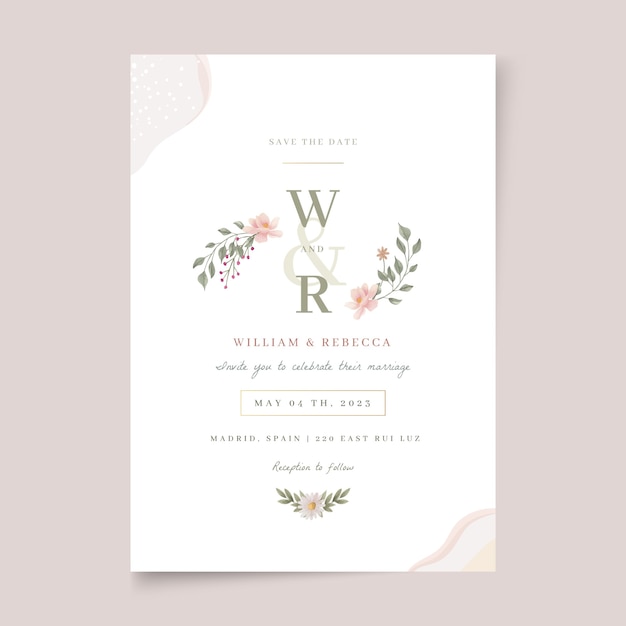 Free vector watercolor floral  wedding invitation design