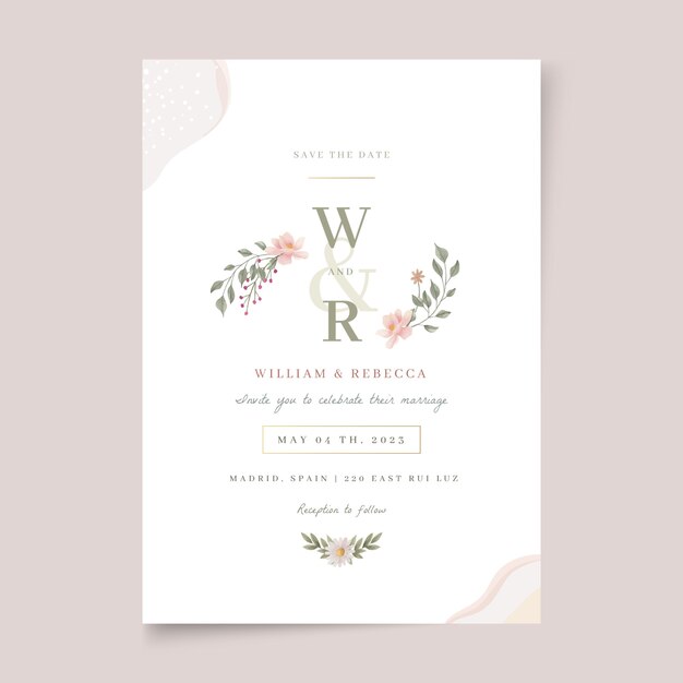 watercolor floral  wedding invitation design