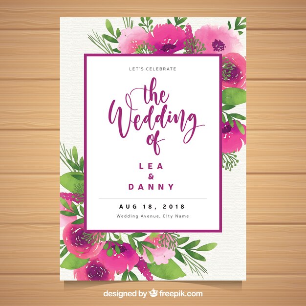 Watercolor floral wedding invitation tamplate