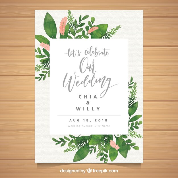 Watercolor floral wedding invitation tamplate