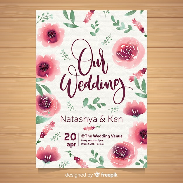 Watercolor floral wedding invitation template