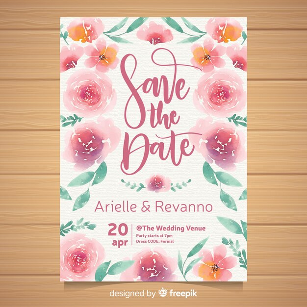 Watercolor floral wedding invitation template