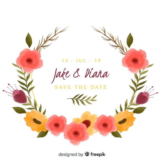 Watercolor floral wedding invitation template