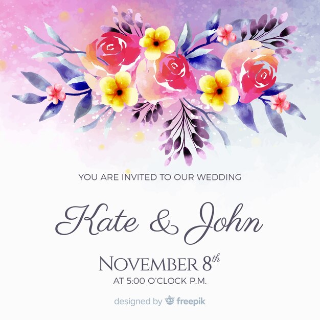 Watercolor floral wedding invitation template