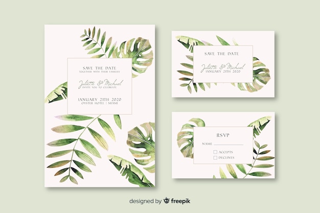 Watercolor floral wedding invitation template