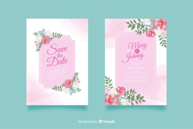 Watercolor floral wedding invitation template