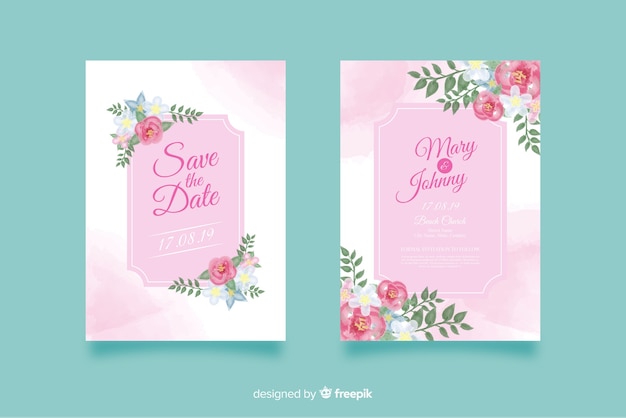 水彩花の結婚式の招待状のテンプレート