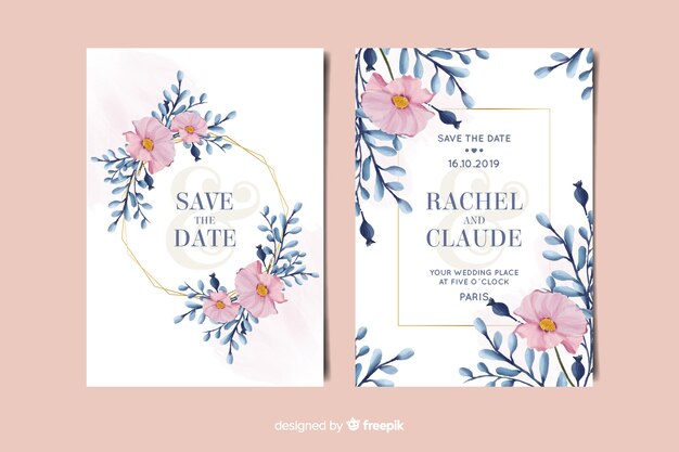 Watercolor floral wedding invitation template